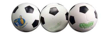 stress balls in the shape of soccer balls and footballs